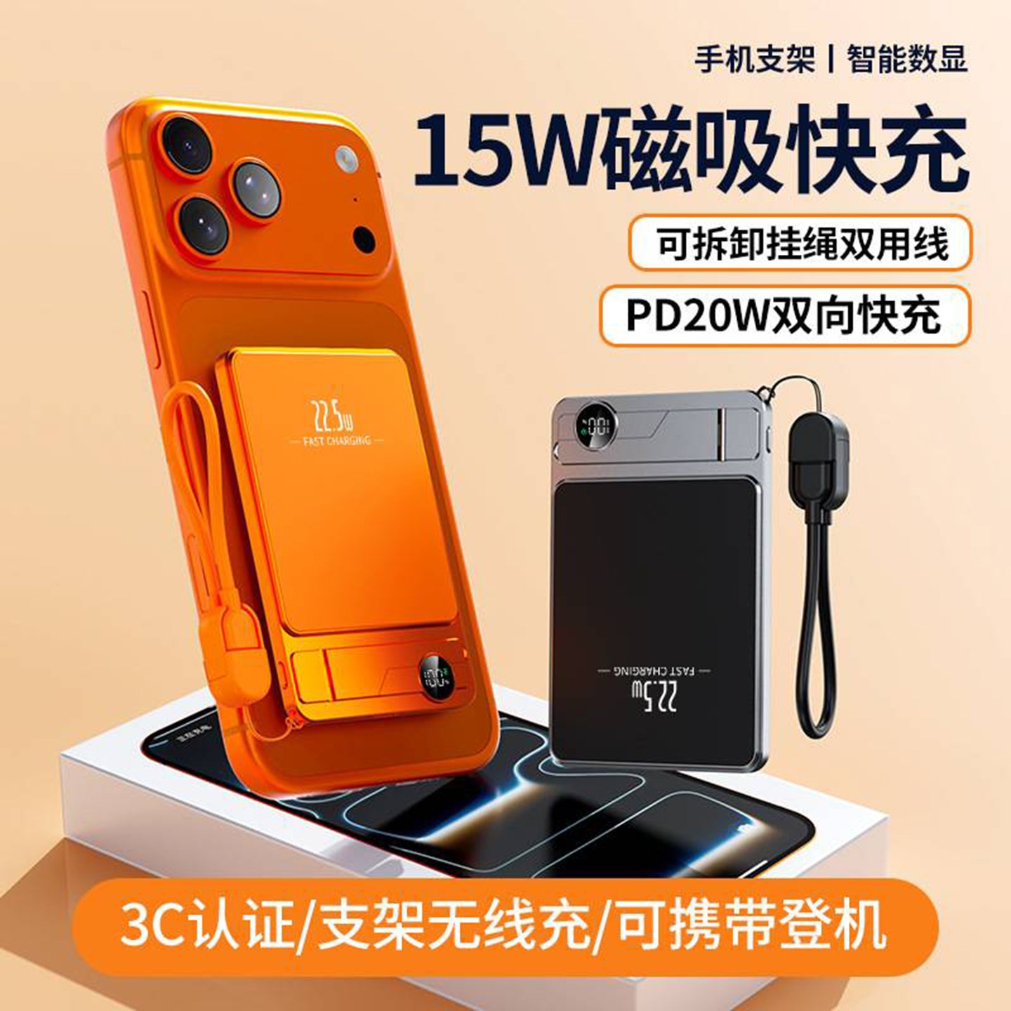 德国品质超薄磁吸充电宝陆海丰新款1W毫安三合一无线快充背夹电a1图片
