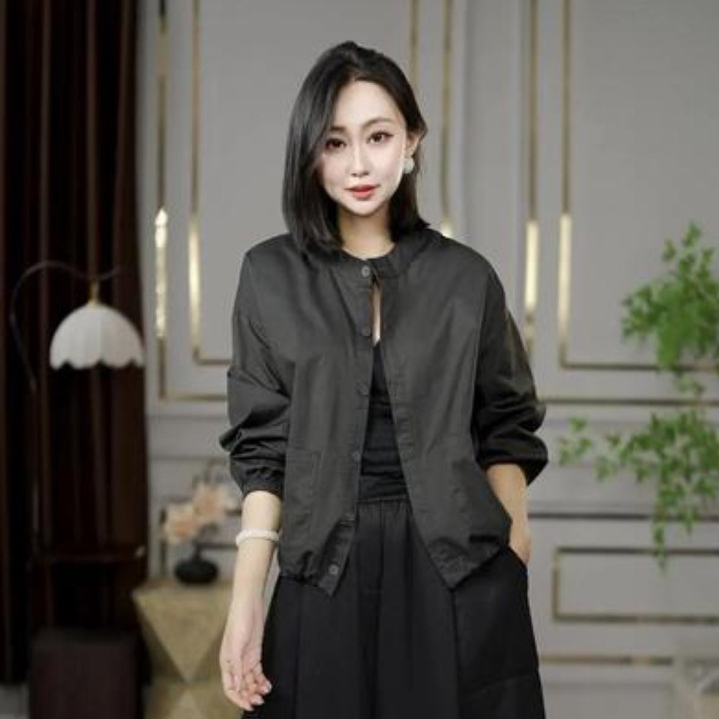 宜智博女装简约圆领衬衫外套2026秋季女士款显瘦夹克洋气百搭上a6