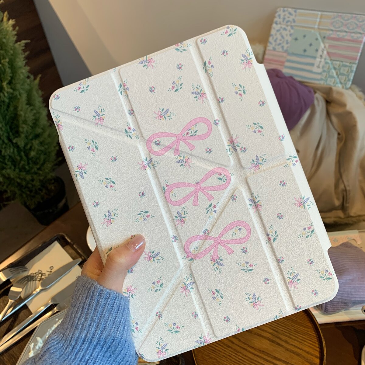 ipad-碎花三个蝴蝶结适用iPad Pro 2021版(11英寸)平板电脑壳ipad mini6小清新女款iPad 2025版 第10代 (10.9