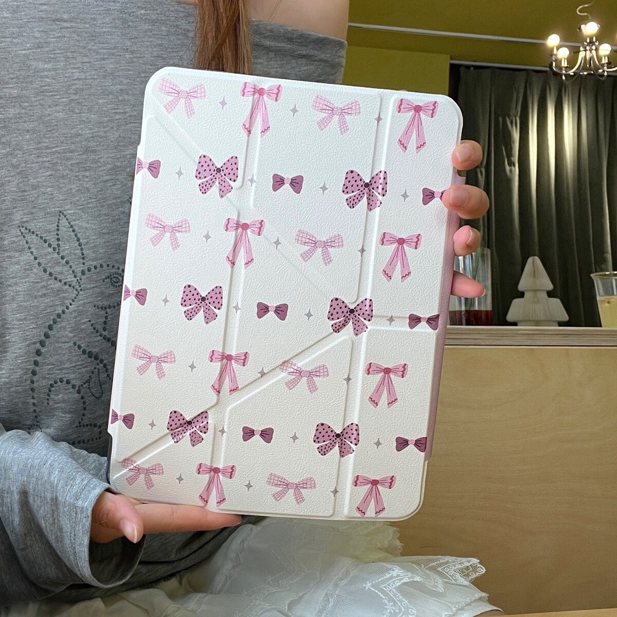 侧吸分离iPad粉色豹纹格子蝴蝶结适用iPad Pro 2021版(11英寸)平板保护套女款少女心ipad mini6 iPad 2025版