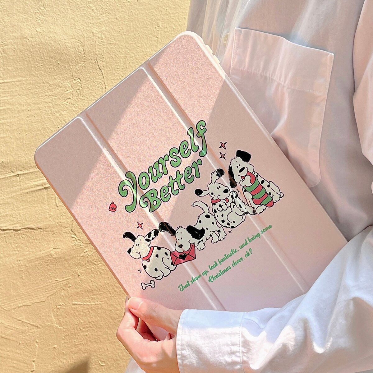 三折-粉色斑点狗适用ipad mini6平板电脑壳iPad 2025版 第10代 (10.9英寸)小众创意卡通iPad Air5(10.9英寸)