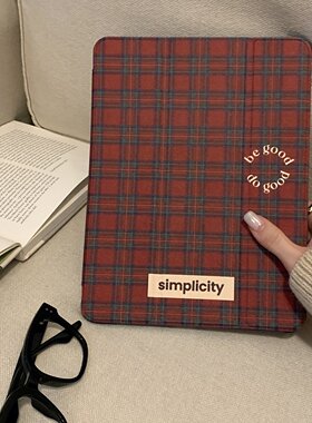 三折iPad-红色格纹泼墨爱心适用ipad mini6平板电脑壳iPad Pro 2025/2021版(11英寸)简约防摔iPad Pro 2025（