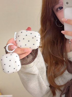ins白底黑色小波点适用airpodspro3保护套苹果耳机套airpods3保护壳第三代airpod硅胶ipod软壳Pro2二代4蓝牙