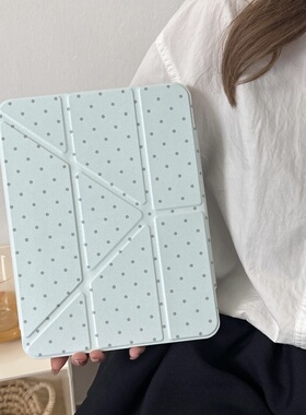搭扣ipad薄荷蓝绿波点适用iPad mini6(8.3英寸)简约平板电脑壳iPad Pro/Air3(10.5英寸)新款防摔iPad Air5(10