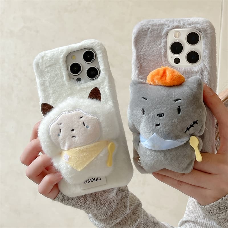 秋冬毛绒灰太狼喜洋洋适用苹果17promax手机壳16pro软壳15promax挂绳14/13防摔华为mate70pro/60软壳pura80/7