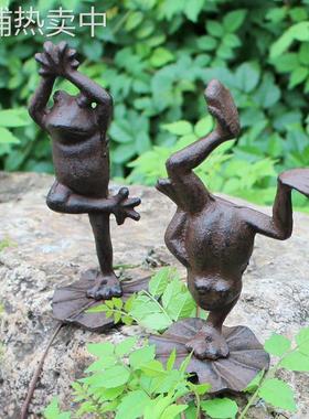 xyt欧式复古瑜伽青蛙铸铁装饰摆件家居电视柜客厅样板间摆设软装