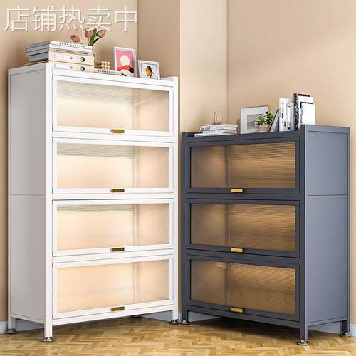 家用钢制书柜带门儿童防尘书架展示柜多层落地铁艺置物柜收纳柜子