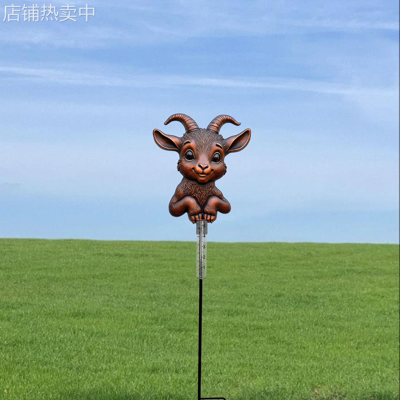 跨境山羊造型铁质金属量雨器雨量器适合户外花园庭院