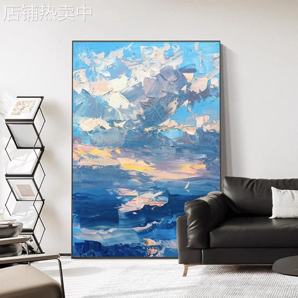 抽象手绘油画立体海上日出现代客厅玄关背景墙装饰画餐厅手工挂画图片