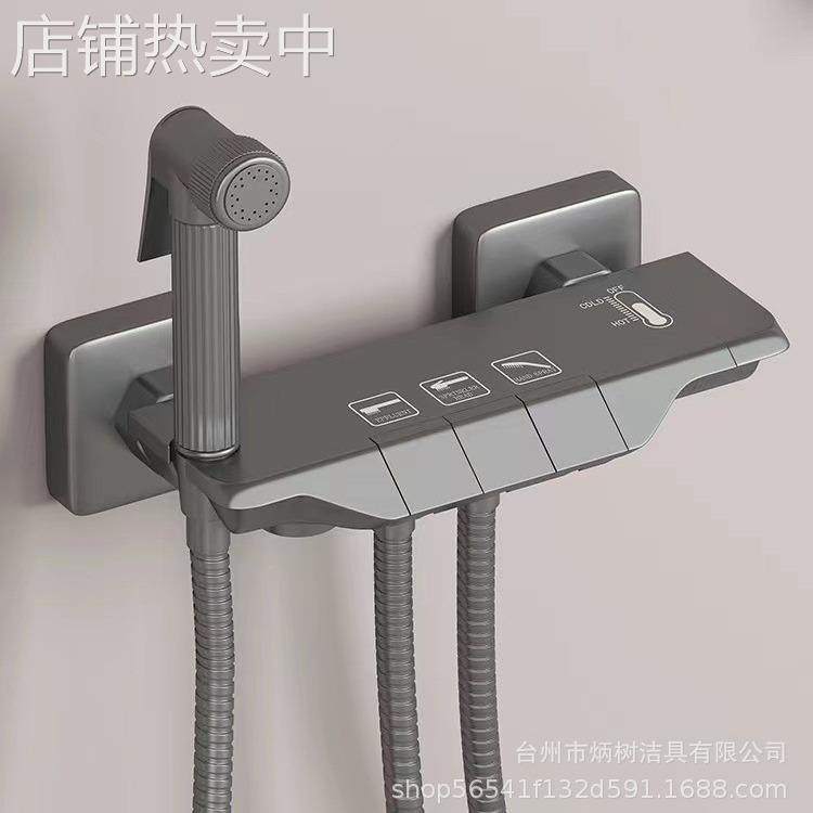全铜简易分体式枪灰色淋浴花洒套装家用卫生间增压花洒沐浴器