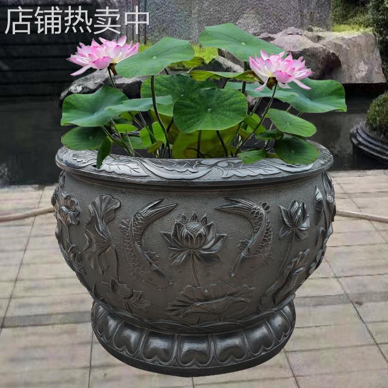 石雕鱼缸花盆青石仿古石缸荷花石盆庭院石头养鱼圆盆招财水缸摆件