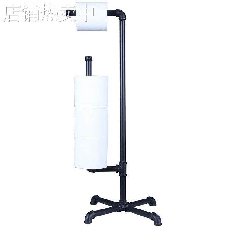 loft个性落地工业风格水管美式纸巾架厕纸架复古铁艺黑色厕纸架