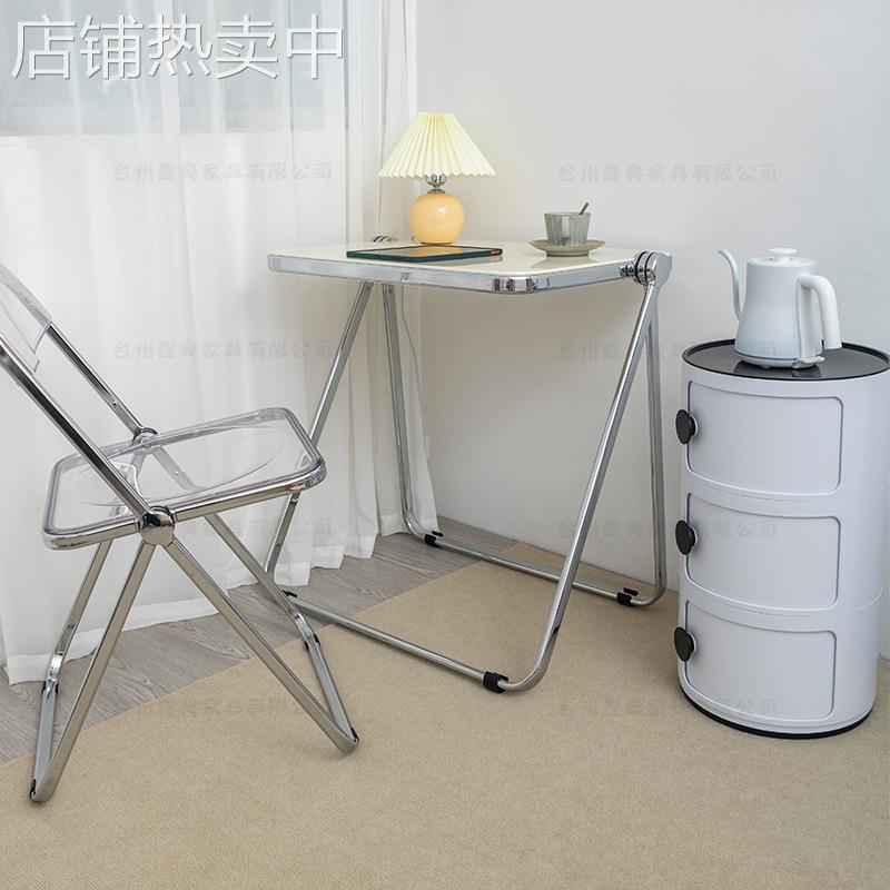 古折叠餐桌北欧ins网红折叠桌服装店拍照桌子长方形透明咖啡桌
