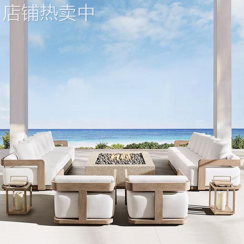 柚木户外沙发庭院防腐木家具室外休闲沙发花园露台做旧实木沙发椅