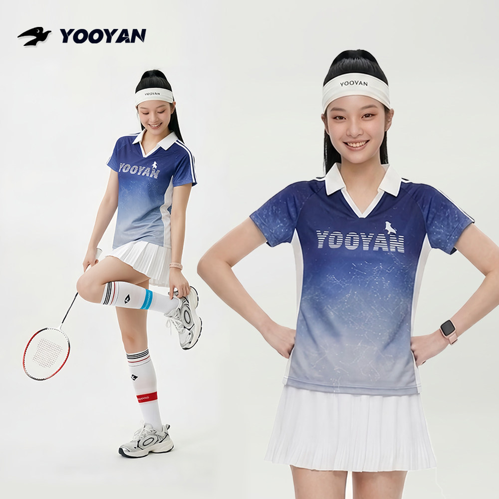 羽盐星夜印花运动短袖T恤 夏季速干透气羽毛球服女