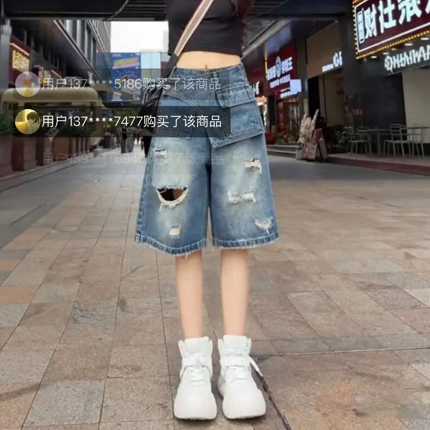 路途臻选女裤不规则破洞牛仔中裤2026夏季女士款百搭休闲五分裤a1