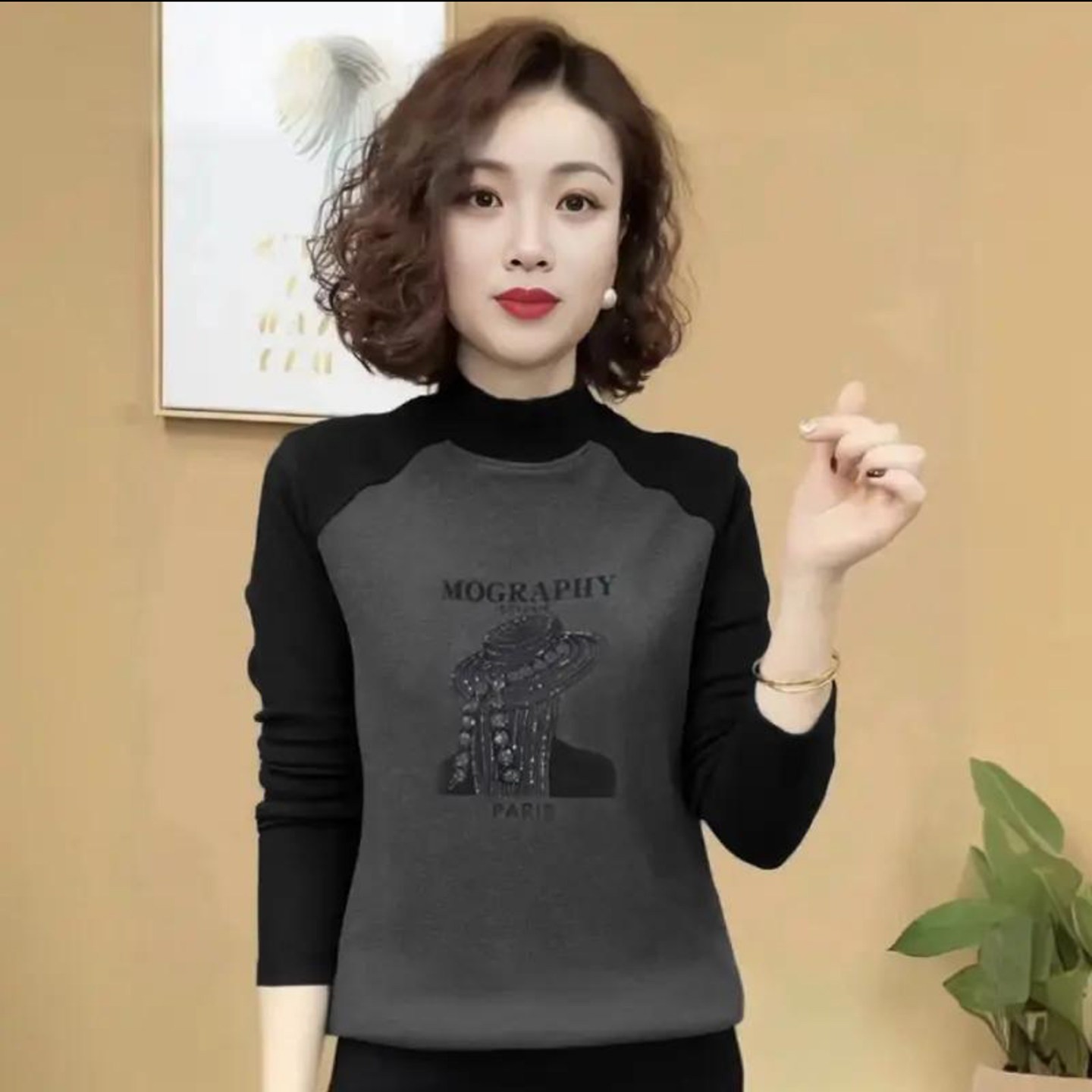 惠瑞发精选女装双面绒打底衫2026秋季女士款半高领长袖妈妈装上a6