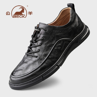 公羊鞋子男鞋2025冬季新款一脚蹬真皮男士休闲皮鞋软底爸爸鞋男款