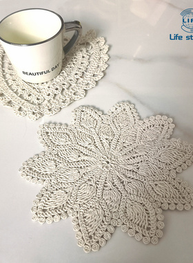 Round Crochet Lace Placemats Glass Table Dinner Dining Mat