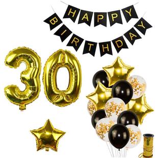 Black Gold Happy Birthday Banner Balloons Helium Number Foil