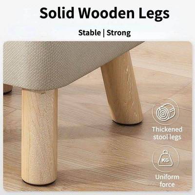 Dia0cm Round Ottoman Foot Rest Stool Linen Fabric Padded Se