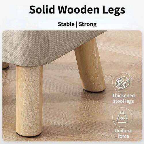 Dia0cm Round Ottoman Foot Rest Stool Linen Fabric Padded Se