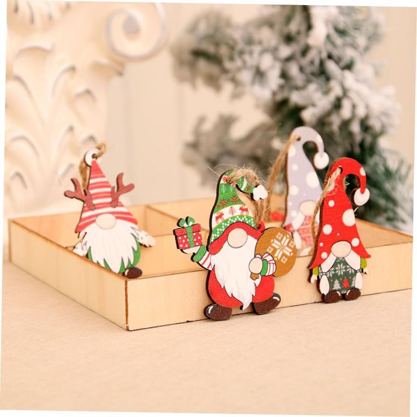 12pcs Santa wooden pendant Christmas tree decoration圣诞挂件