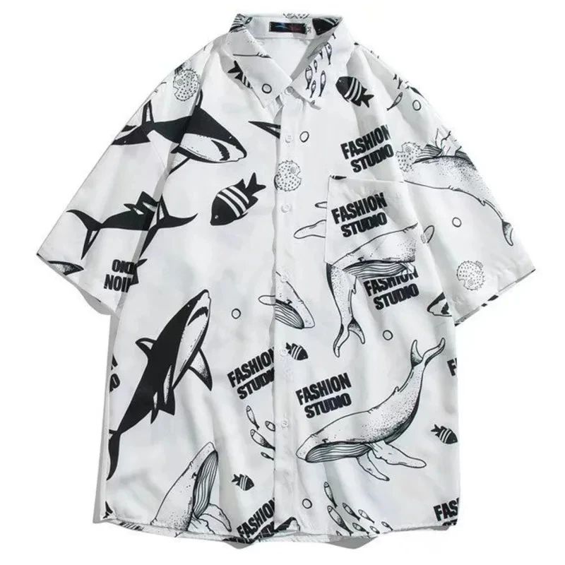 Men Street Fashion Summer Daily Shirt Hawaiian Cartoon Print