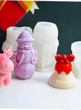 New Christmas Snowman Big Bell Elk Silicone Candle Mold Larg