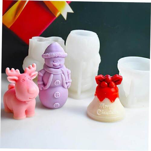 New Christmas Snowman Big Bell Elk Silicone Candle Mold Larg