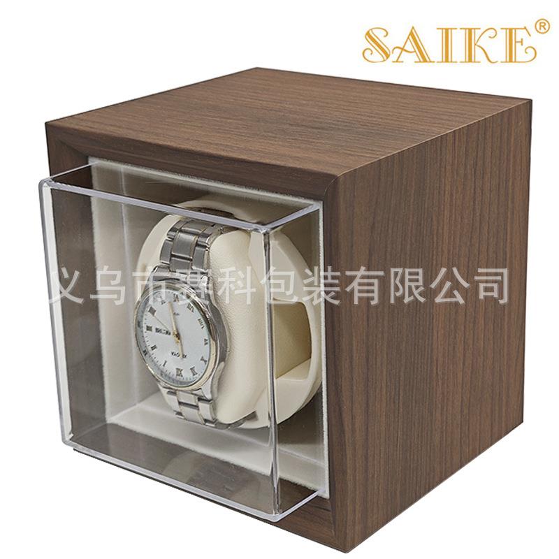 现货木质有透明盖摇表器全自动机械表全智能灰色木质单表位