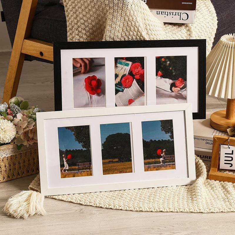 创意横框式打印情侣照片组合相框摆台装裱三联框多宫格挂墙式