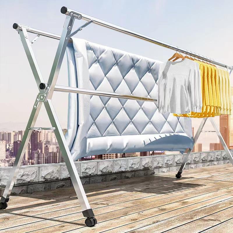不锈钢晾衣架落地折叠双杆阳台挂衣架室内外衣晾架伸缩晾衣杆