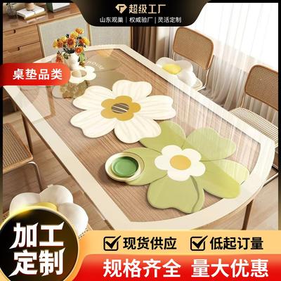 花卉透明椭圆形桌垫防水防油pvc软玻璃免洗桌布防烫桌面保护