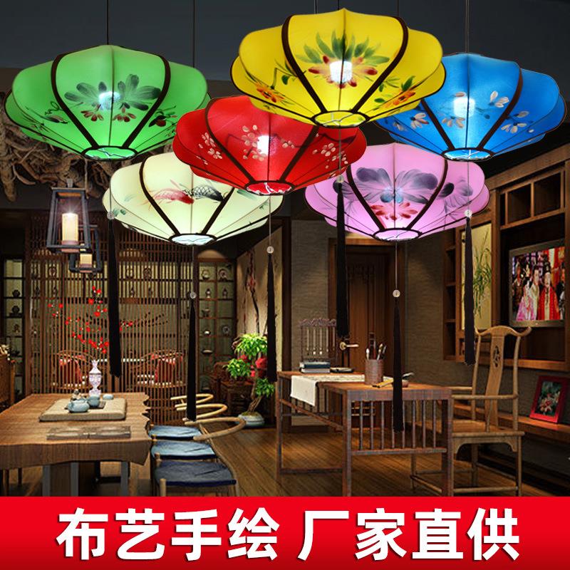 中式手绘飞碟布艺吊灯开业酒店茶楼火锅店灯具景区古镇红灯笼挂饰