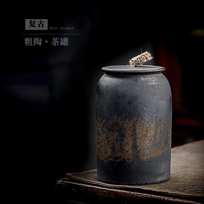 中式复古鎏金瓷罐茶叶罐包装罐陶瓷茶叶罐家用大号茶叶密封存茶罐