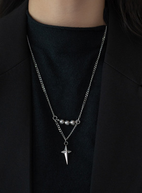 欧美ins不掉色配饰项链冷淡风设计钛钢毛衣链女小众设计嘻哈吊坠