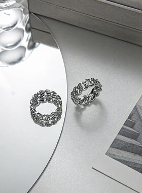 欧美满钻时尚轻奢古巴戒指ins风男女嘻哈朋克情侣钛钢戒指不掉色