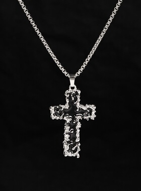 荆棘十字项链黑色高级感小众设计中性毛衣链嘻哈合金吊坠配饰女