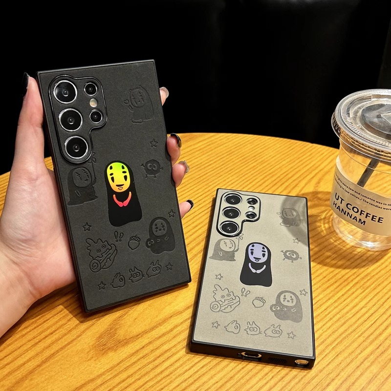 创意个性镭射无脸男适用三星GalaxyS25Ultra手机壳小羊皮防摔软胶24+全包复古25Plus防尘网高级感23U情侣S22U
