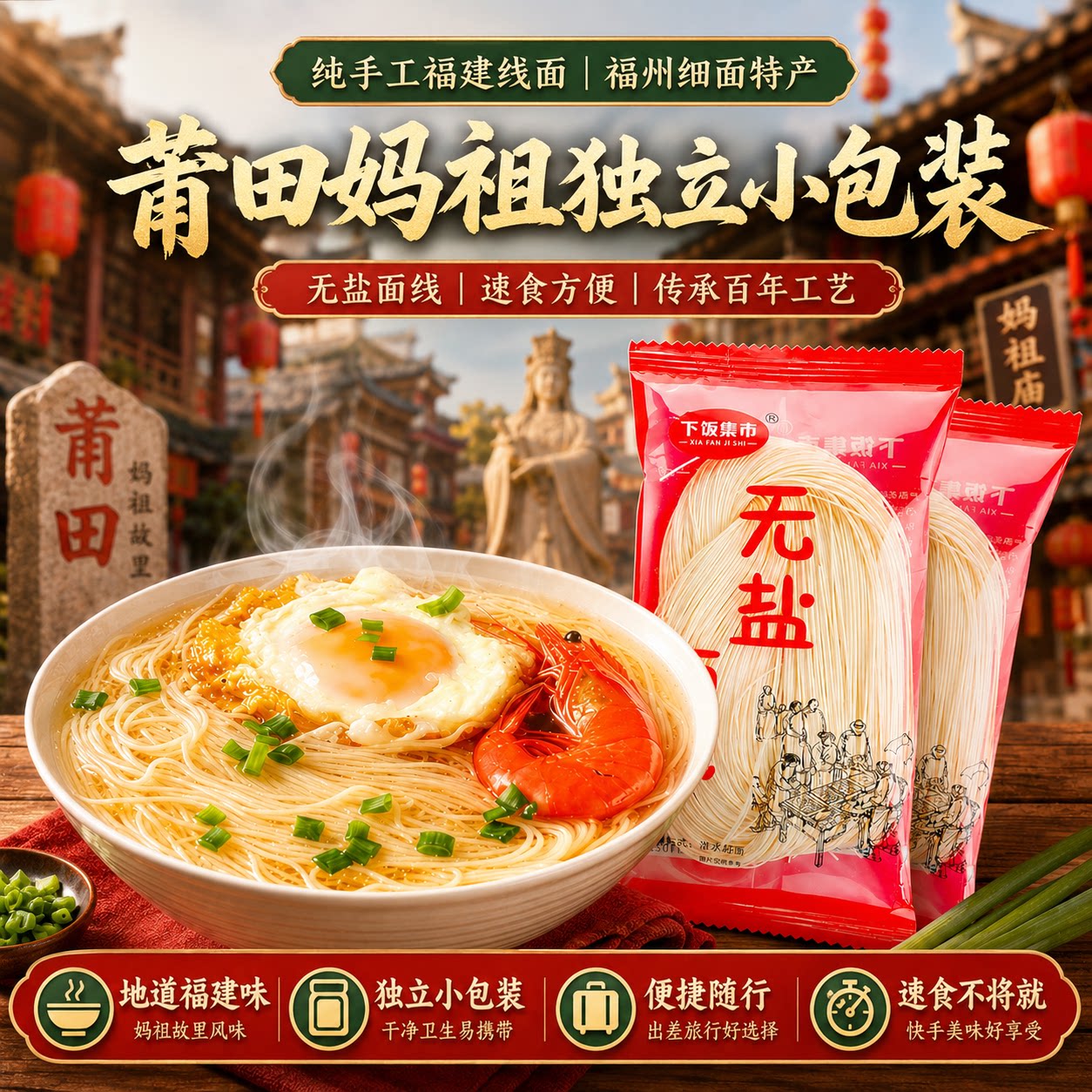 纯手工福建线面福州细面无盐面线特产面条速食莆田妈祖独立小包装
