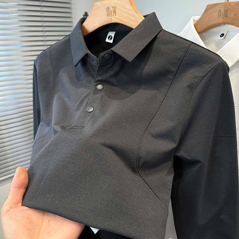 点击率男装拼接POLO衫高级感时尚商务长袖T恤男士百搭休闲上衣a6