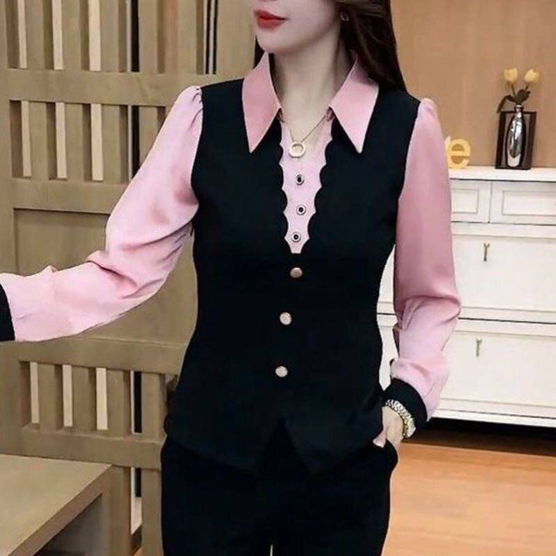 /恒清女装洋气拼接假两件衬衫春季女款气质显瘦打底衫妈妈装上a7