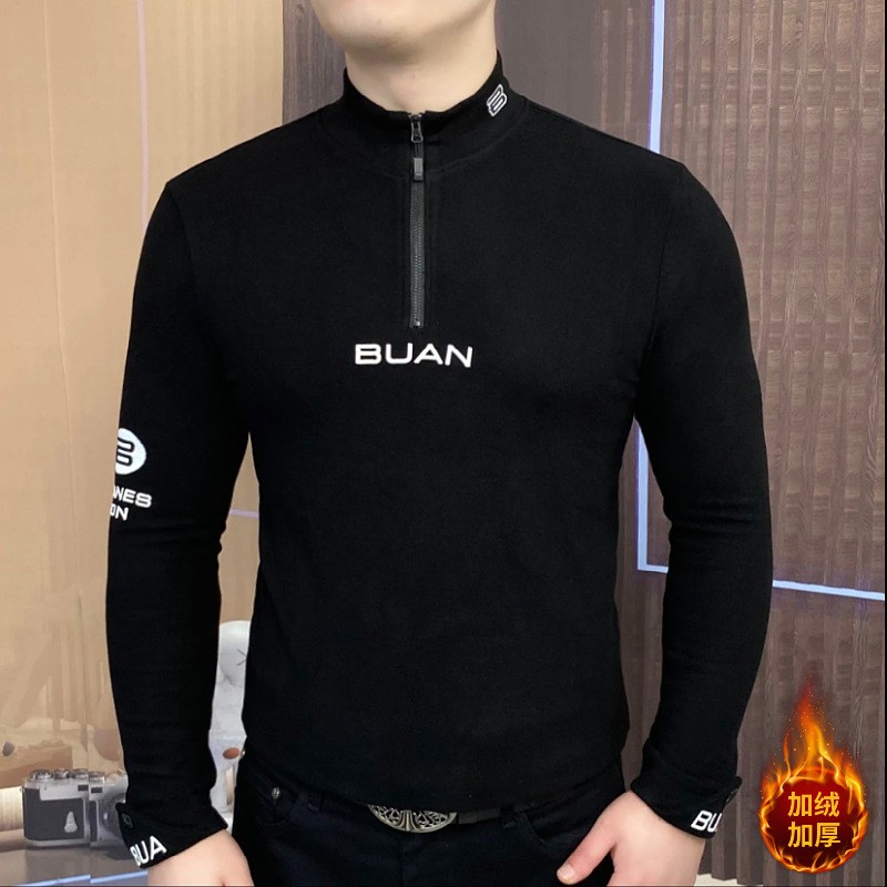 霄茂贸易男士秋冬新款加绒半高领拉链卫衣男士高品质轻奢卫衣a91