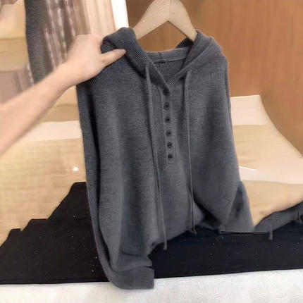 榕坤精品服饰店女装连帽通勤纯色针织衫女士套头气质百搭长袖a53