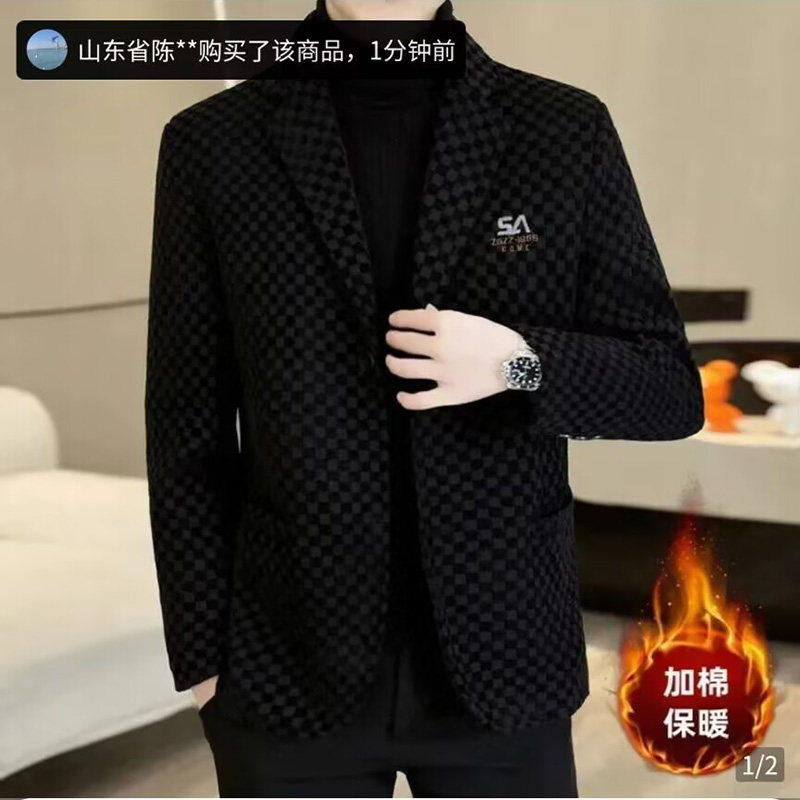 保罗艾美瑞斯男装冬季加绒加厚西服外套男士商务保暖毛呢单西a35