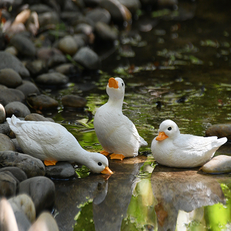 室外动物雕塑仿真喝水鸭子摆件花园庭院池塘水池假山鱼缸装饰树脂