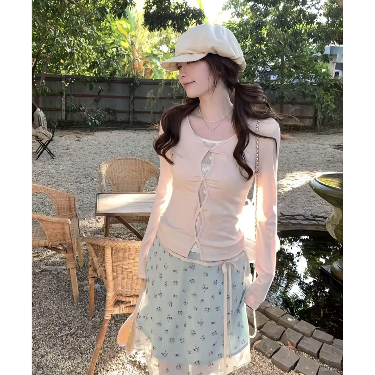 韩系气质温柔风早春两件套粉色假俩件扭结蕾丝拼接上衣碎花半身裙,女装/女士精品,时尚套装,淘宝优惠券,粉丝福利购,淘宝优惠卷