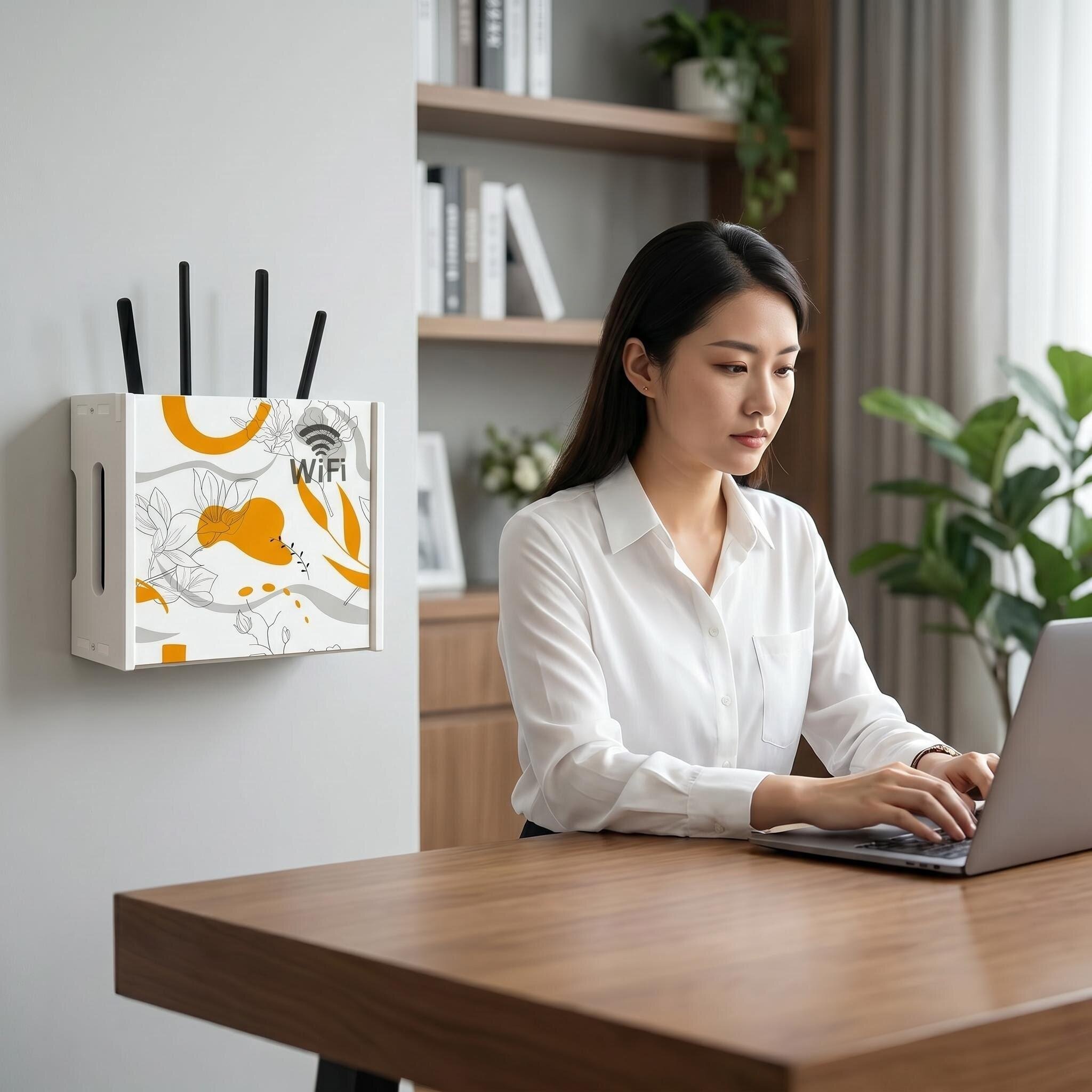 WiFi路由器收纳盒壁挂免打孔家用办公室高级装饰画架遮挡定制 INS