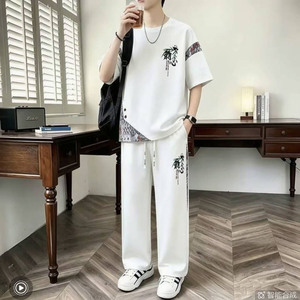 霸邦男装新中式国风运动套装2026新款夏季男士休闲短袖短裤两件a7